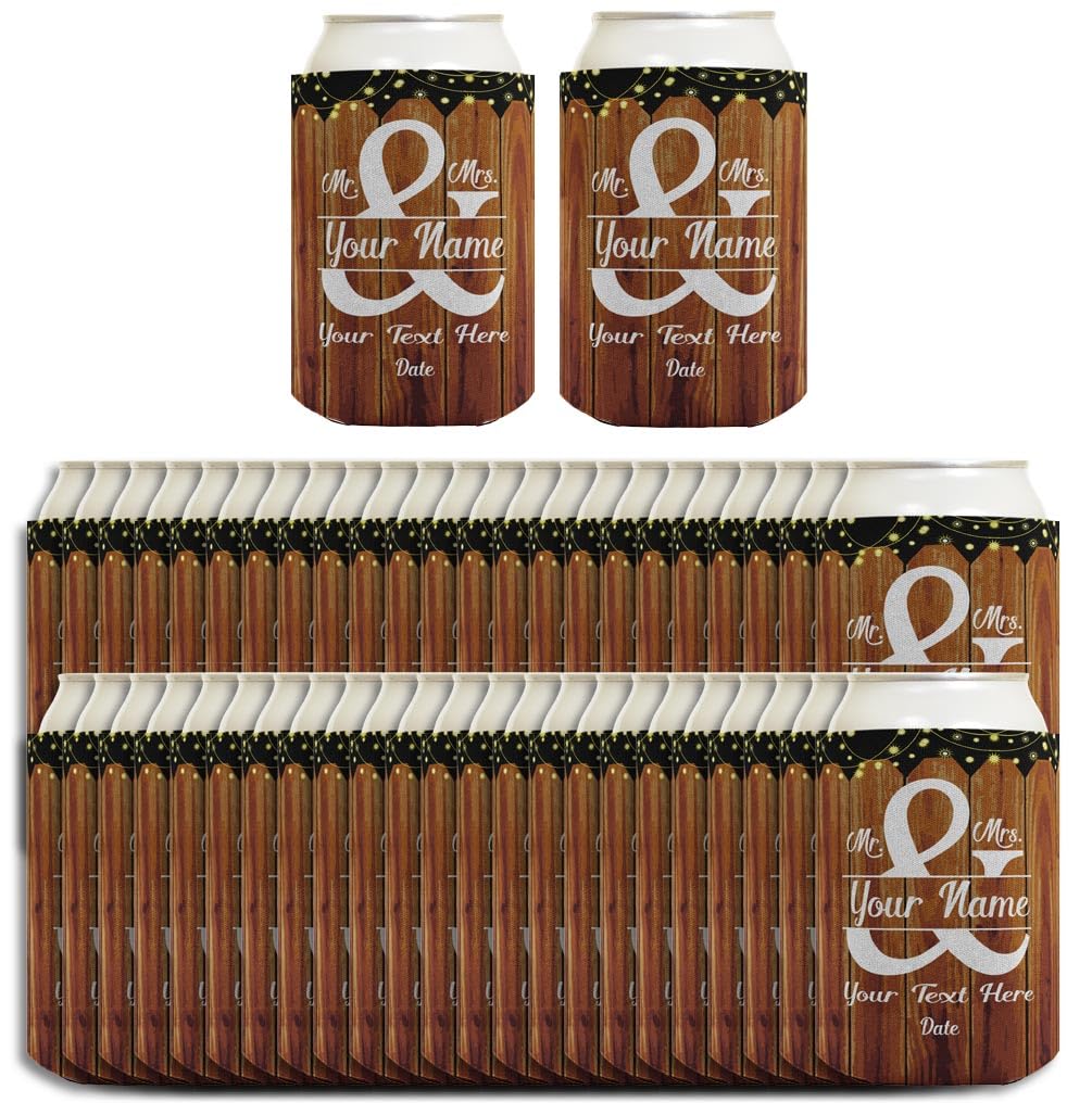 Customized Wedding Party Favors Mr & Mrs Your Names & Date Wedding Party Decorations 48-Pack Personalized Drink Can Coolers Party Pack