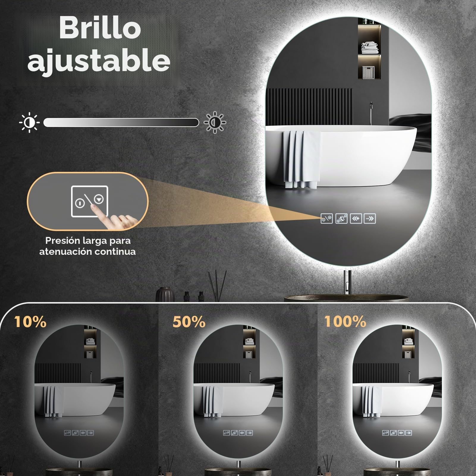 500 x 750 Bluetooth Música Espejo de Baño con Iluminación Regulable 3000K 4500K 6500K | Tiempo Antivaho IP44 Impermeable con Luz Memoria Inteligente para Hotel Hogar Oval