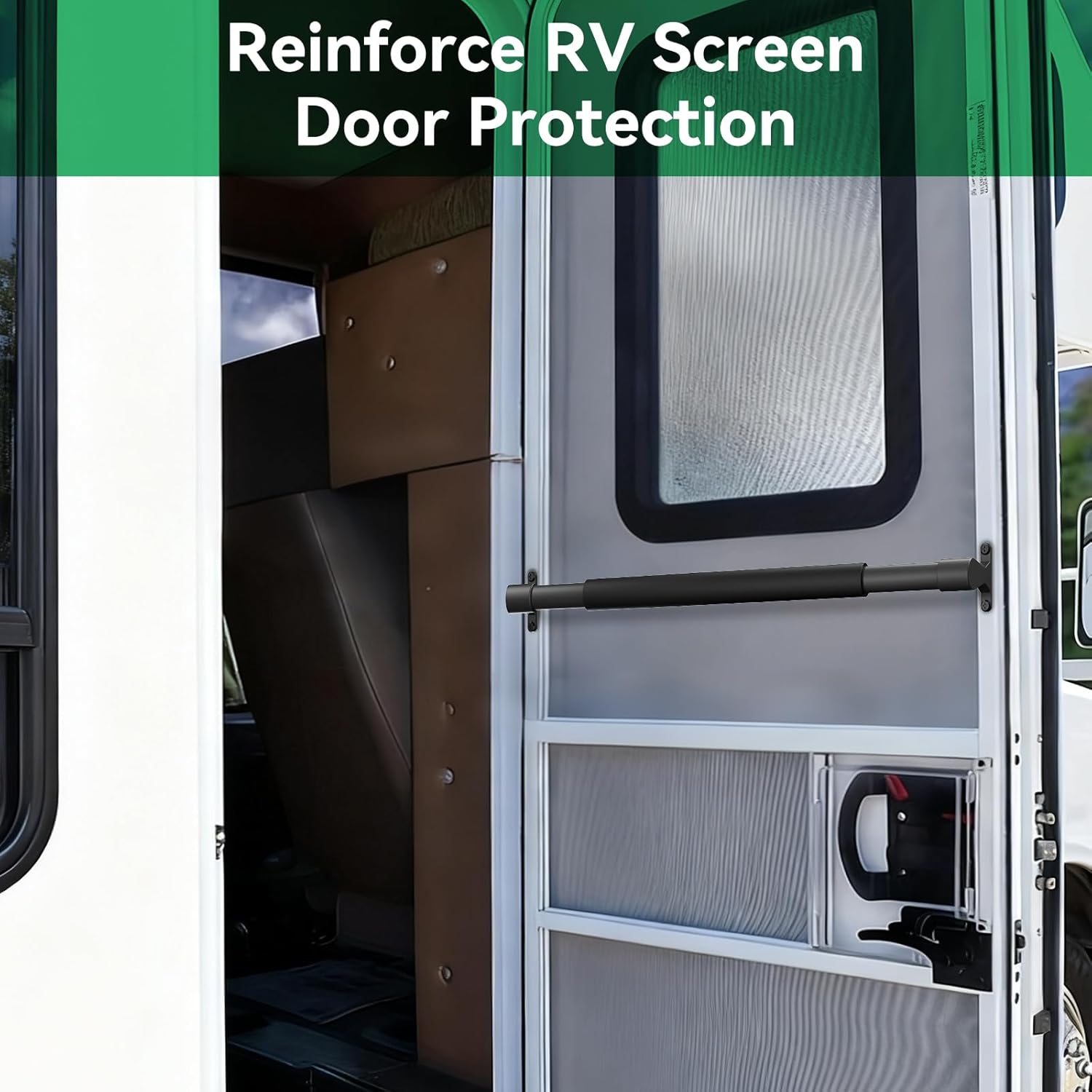 RV Screen Door Handle Grab Bar, 19.9" to 32.3" Adjustable Aluminum Camper Screen Door Crossbar, Sturdy Non-Slip Grip Ergonomic Universal Fit for Motorhome Camper Travel Trailer (Black)