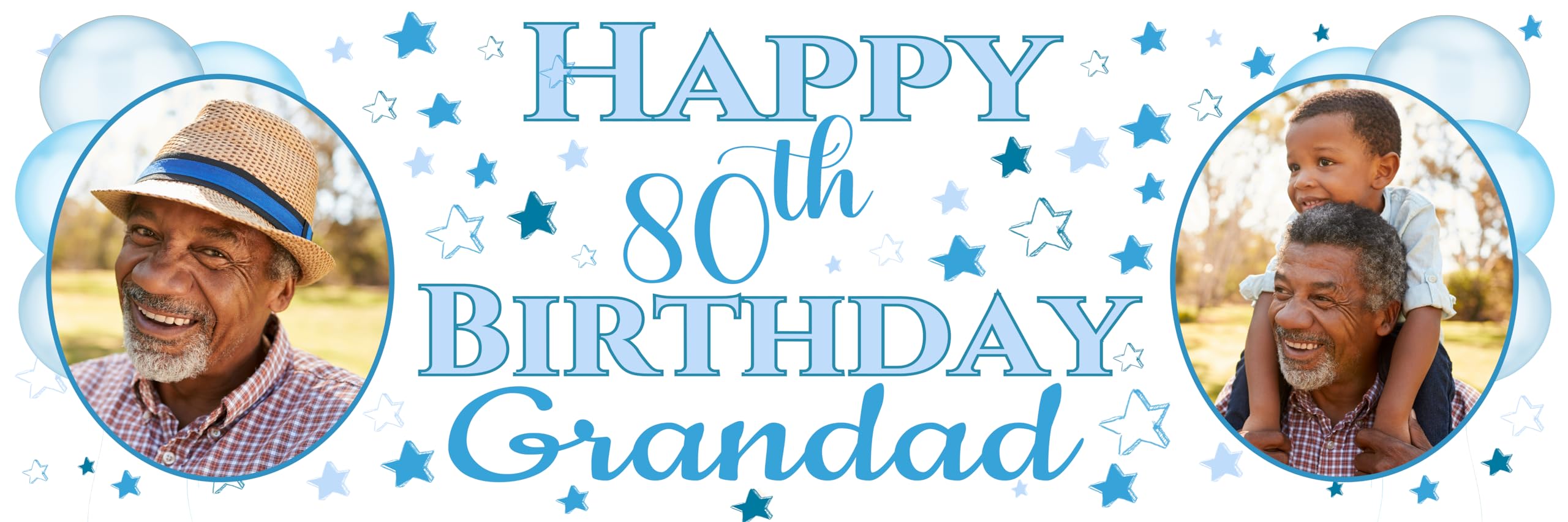 Large Banner Happy Birthday Personalised Photo Banners Any Age 1st First 2nd 3rd 21st 50th 60th 40th 16th 70th 30th 80 18th Party Decorations for Her Him (Blue, 1 x Large (6ftx2ft))