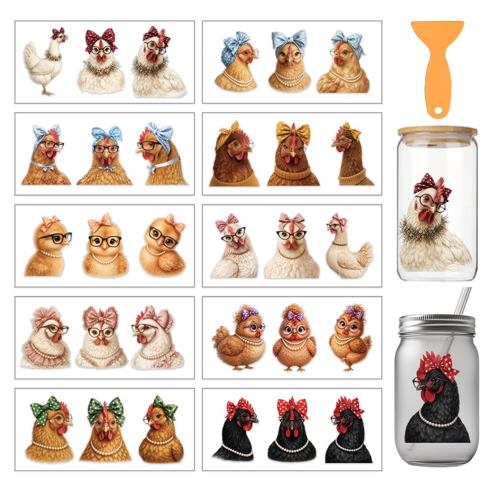 arricraft 10 Sheets Farm Chicken UV DTF Cup Wrap Stickers