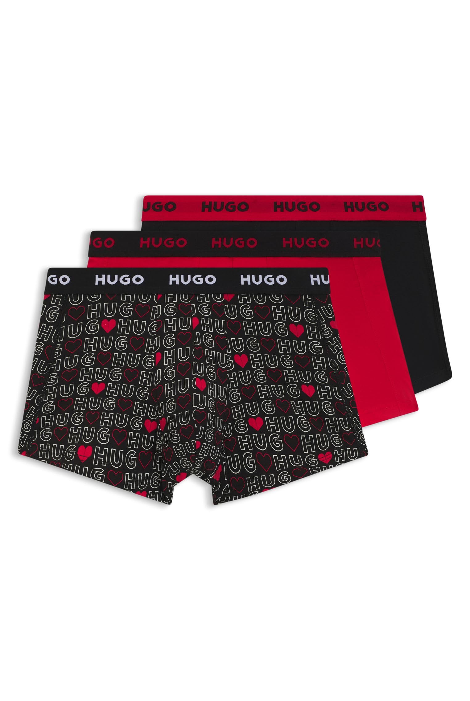 HUGO Herren Trunk Triplet Design Dreier-Pack eng anliegende Boxershorts aus Stretch-Baumwolle mit kurzem Bein und Logo-Bund