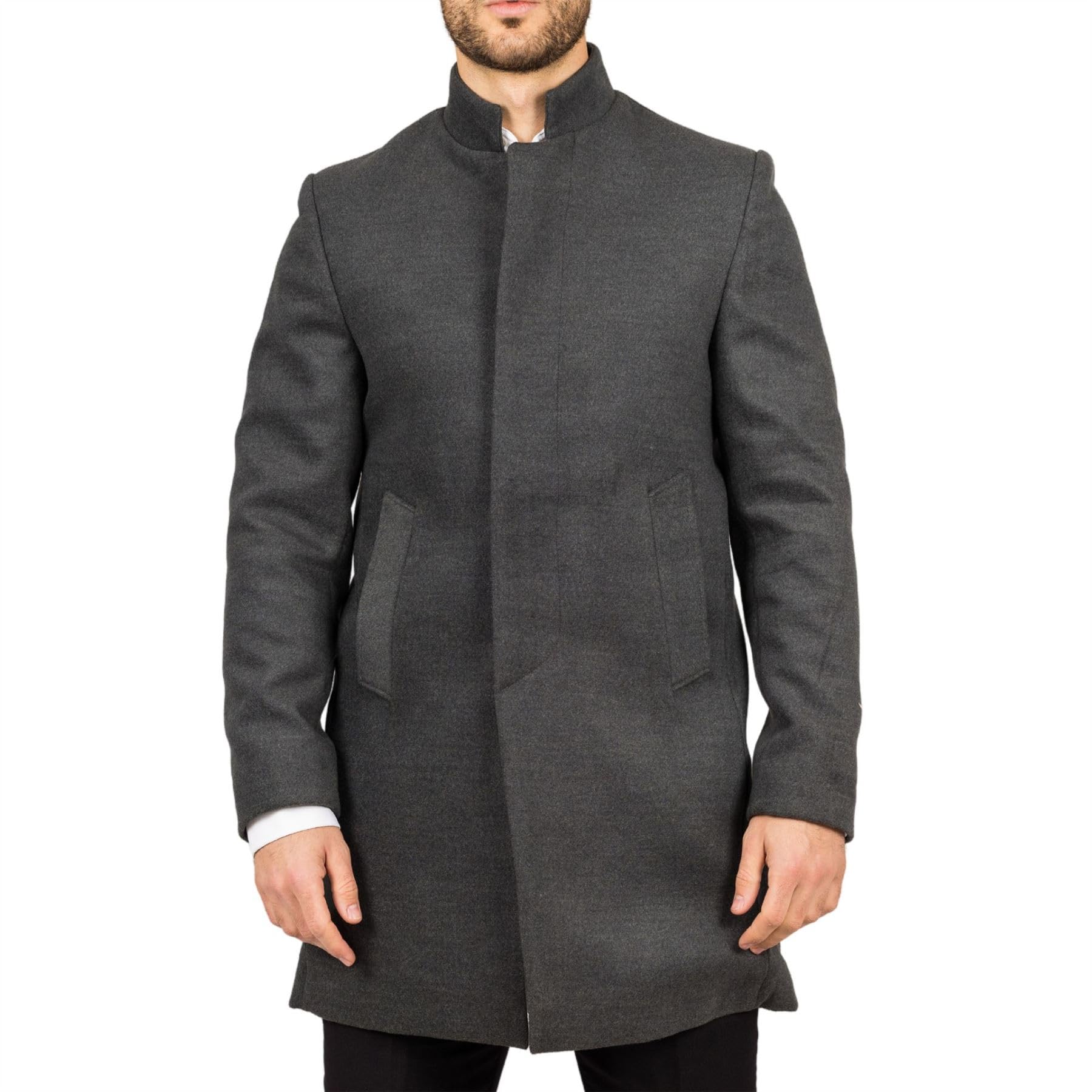 Cappotto Uomo In Lana E Poliestere – Colletto Coreano Con Sciarpa Staccabile – Taglio Slim Fit – Invernale Per Affari E Tempo Libero - 2