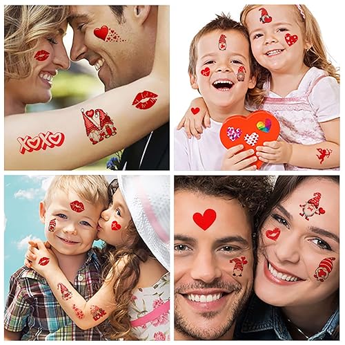 Miniatura 2 de 12 hojas de tatuajes temporales para el día de San Valentín para niños y mujeres gnomos decoraciones del día de San Valentín suministros de fiesta