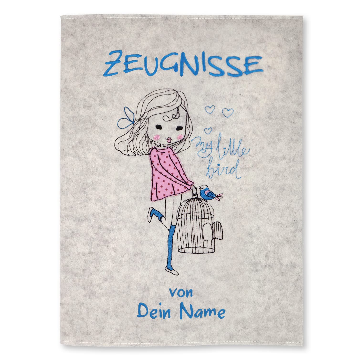 Zeugnismappe My little Bird personalisiert Sichtbuch DIN A4 mit 20 Hüllen - weiß meliert