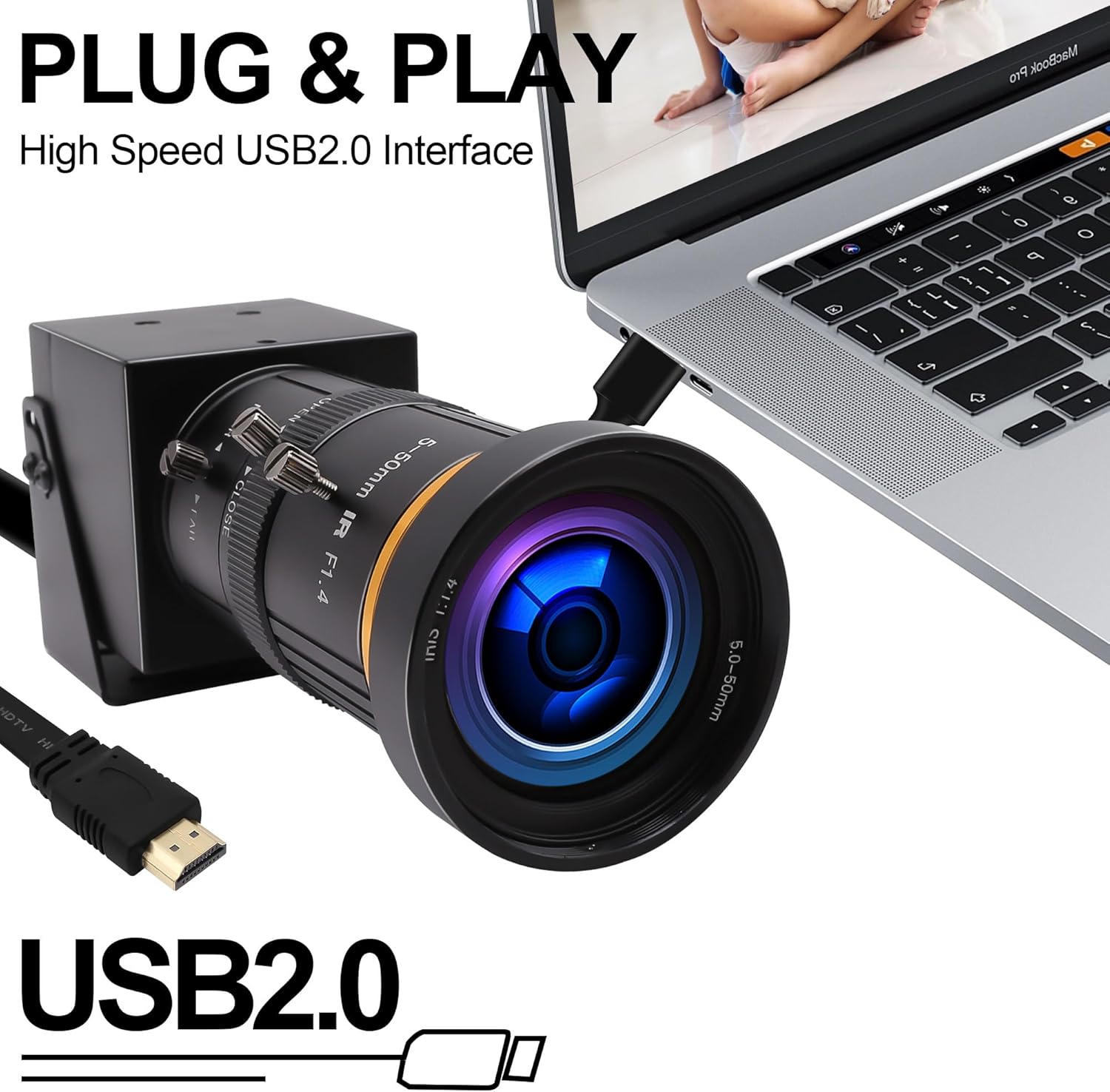 HDMI USB Camera 4K 30fps Webcam 10X Manual Zoom USB Webcam with 5-50mm CS Lens H.264 Video Conference Camera for Computer Laptop Raspberry Pi Jetson Nano