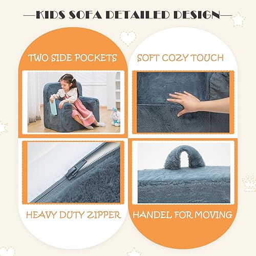 Miniatura 4 de SUFUS Snuggly-Soft - Sillón de felpa para niños y niñas, sofá de lectura con asa apta para niños para fácil movimiento y bolsillos dobles para