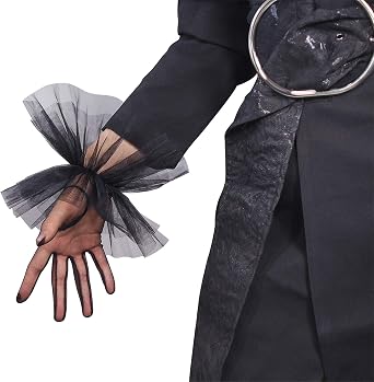 DooWay TULLE GLOVES Lace Mesh Semi Sheer Short Wrist Ruffle Hem Elastic Cuffs Touchscreen for Evening Party Wedding Bridal