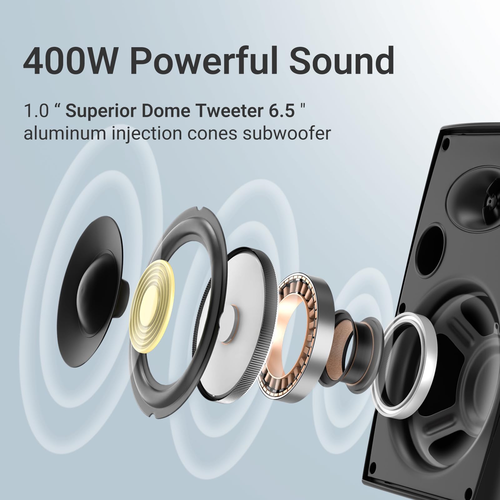Herdio 400W 6.5 Pulgadas de Altavoces Exteriores Passivo, Altavoz de Pared de con potentes para Patio en el Patio Trasero de la Cubierta Junto a la Piscina en casa (Pareja, Negro)