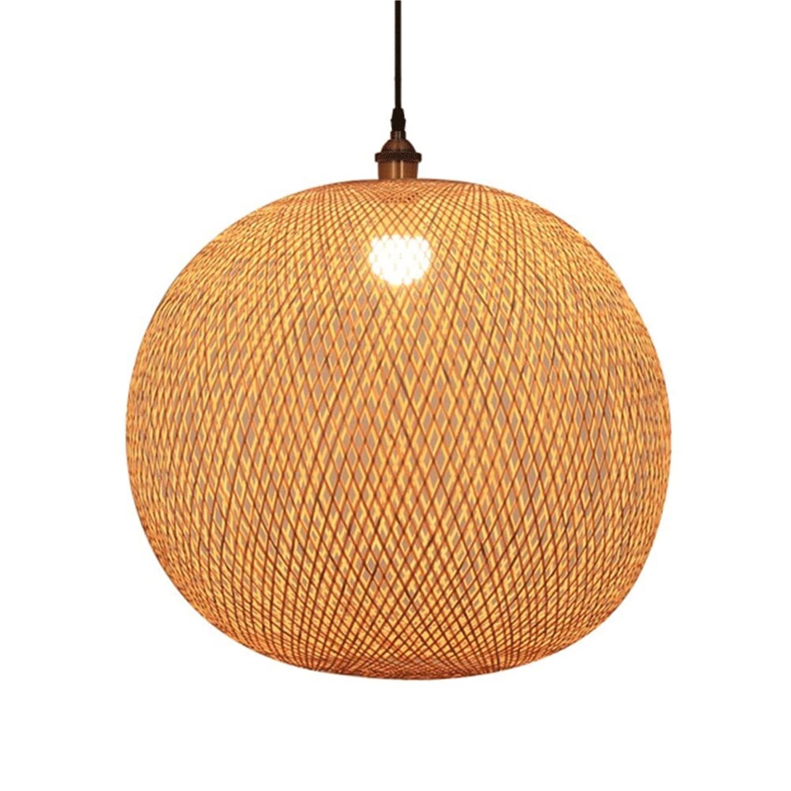 KBUUKYYXouy Sphere Hand Woven Round Hanging Lamp Personalized Lighting Fixture Rattan Weaving Ceiling Light for Kitchen Bedside Indoor Rustic Farmhouse(11.8in)