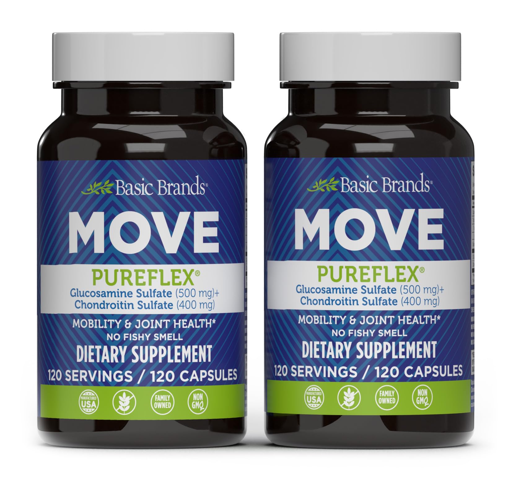 Move Pureflex Glucosamine Chondroitin - Joint Support Supplement for Flexibility & Mobility - 120 Capsules - 2-Pack