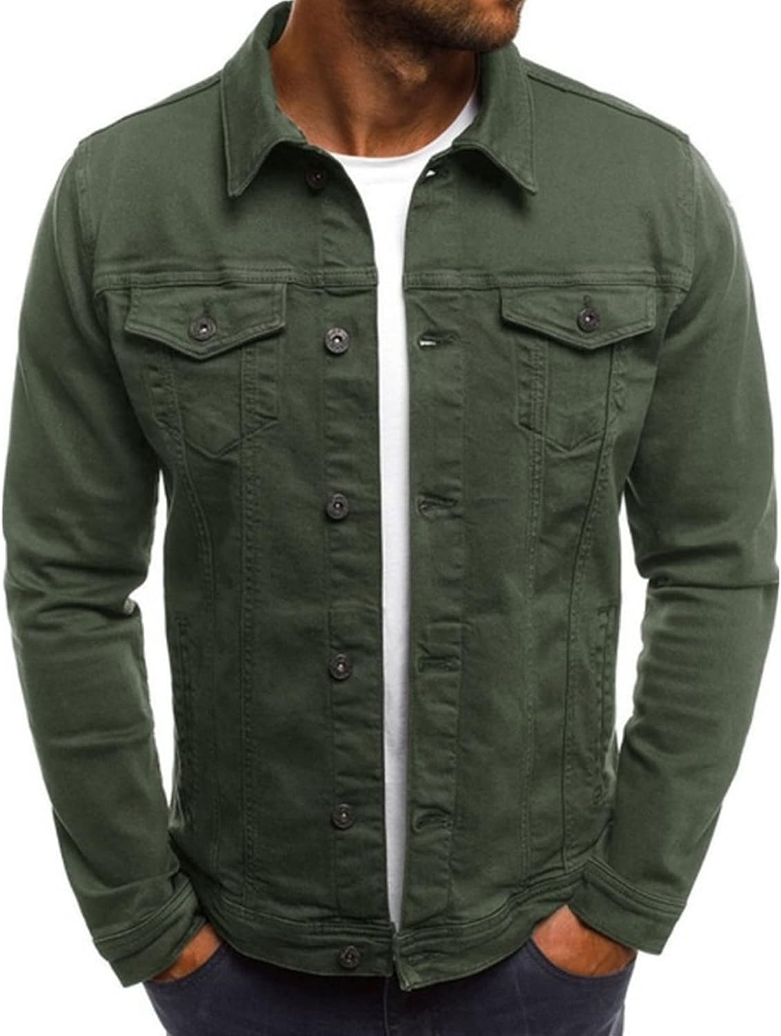 Bestgift Jacket Men Slim fit Denim Jacket with Multi Pocket Buttons
