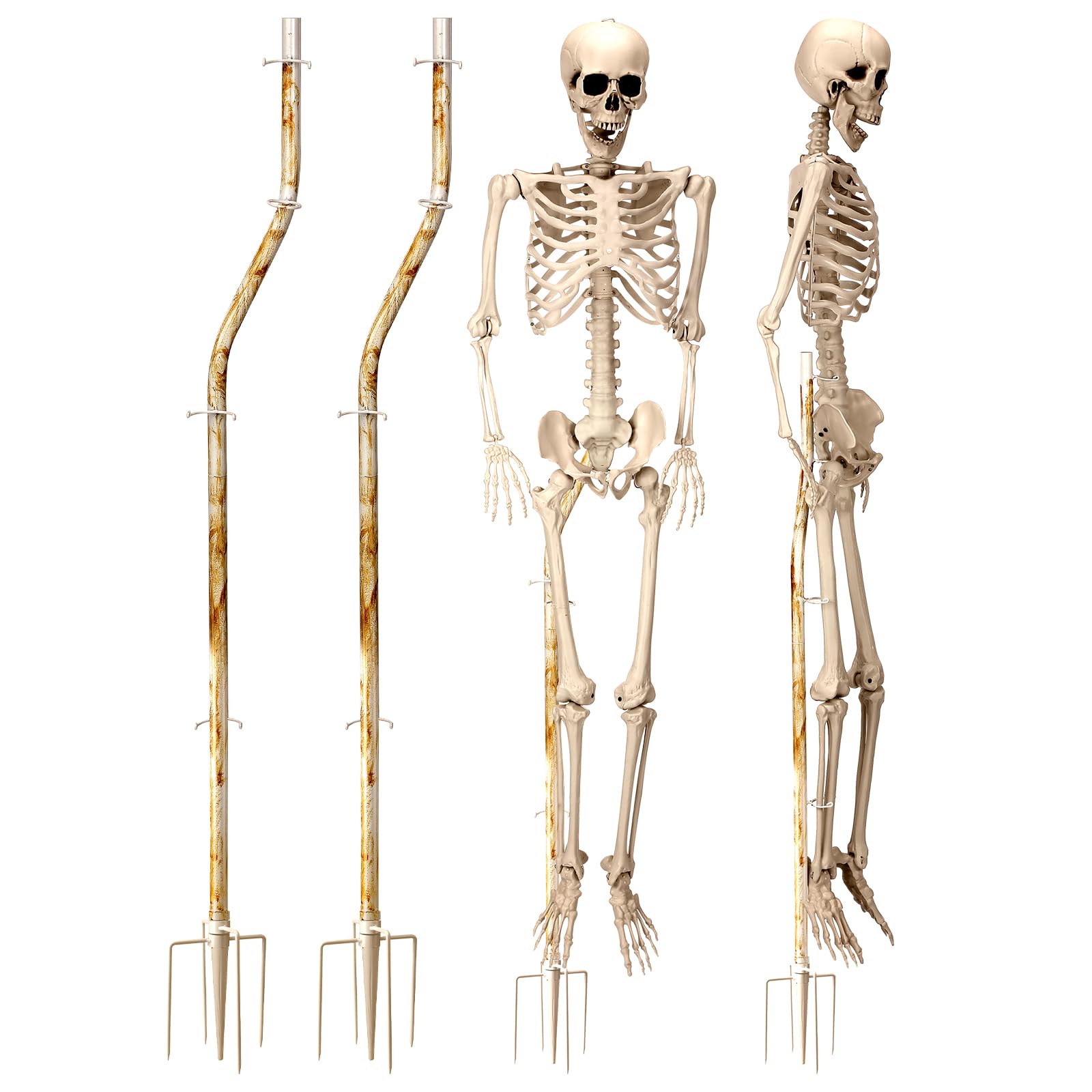 2 Pcs Skeleton Stand Pose N Stay Metal Stand for 53 Inch Tall Skeletons Halloween Decor Accessories (Prongs Base)
