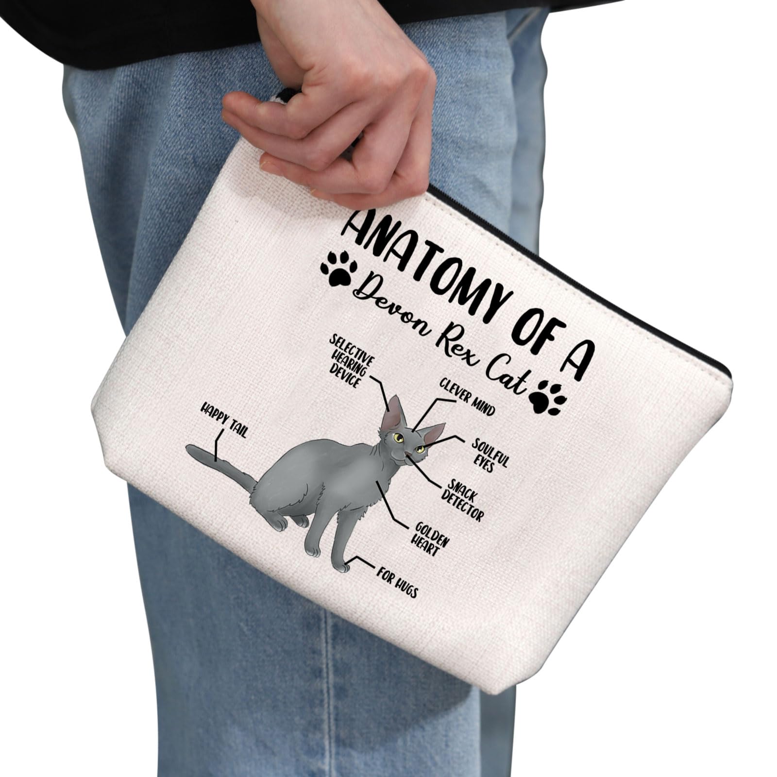 PYOUL Funny Devon Rex Cat Gift Anatomy of A Devon Rex Cat Makeup Bag Devon Rex Cat Mama Cosmetic Bag Devon Rex Cat Owner Gift (Devon Rex Cat Bag) - Image 2