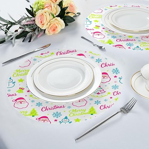 Miniatura 6 de Christmas Snowman and Santa Pink and White Place mats for Round Table Kids placemat Plate 15x15 in manteles para mesa