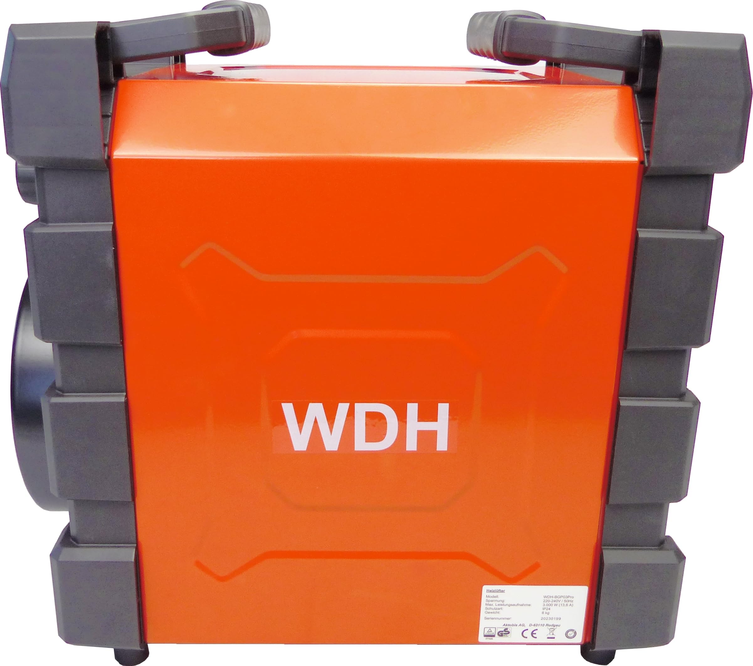 Aktobis WDH-BGP03Pro Riscaldatore elettrico professionale | 3 kW, IP24 | Termoventilatore industriale, protezione dagli spruzzi d'acqua, trasportabile | per cantieri, officine, capannoni industriali