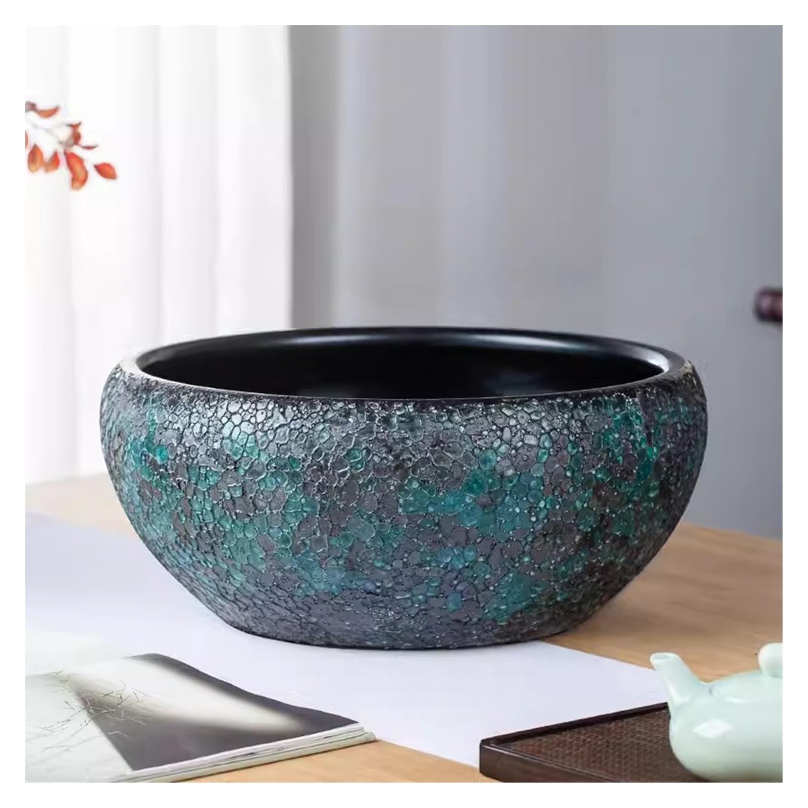 Tanque Peces Acuario Tanque de cerámica for Sala Estar, Tanque Peces, contenedor hidropónico, Tortuga, Cuenco Lirio Agua, Maceta Flor Loto, for Interiores | 24cm