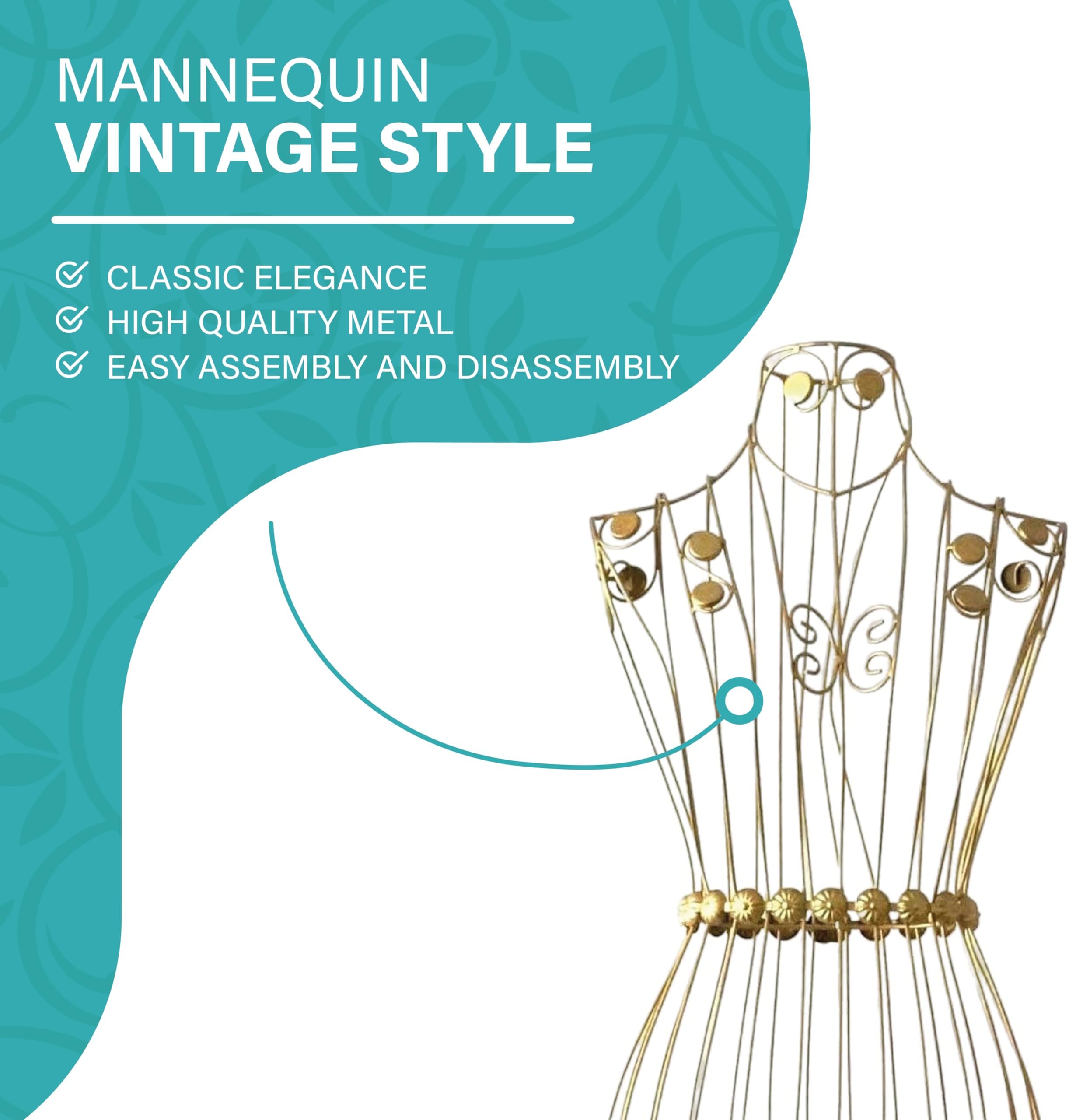 PrimoLiving metal dressmaker mannequin Bella Donna in gold look - vintage dress mannequin - ideal as female mannequin or clothes rack - P-00229