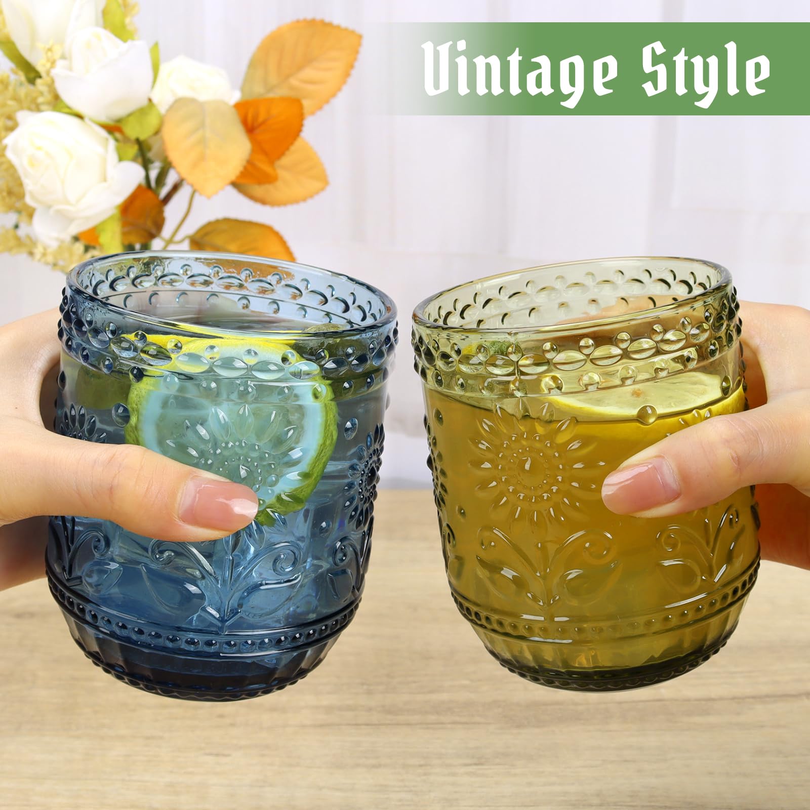 Topsky Lot de verres à boire vintage de 173,5 g - Motif floral en relief - Pour whisky, bière, jus, cocktail