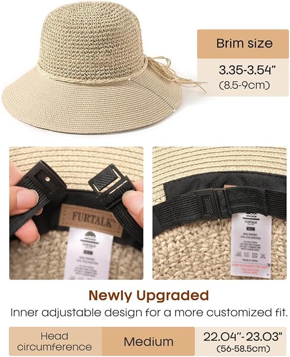 FURTALK Beach Hats for Women Summer Straw Sun Hat Wide Brim Crochet Hats