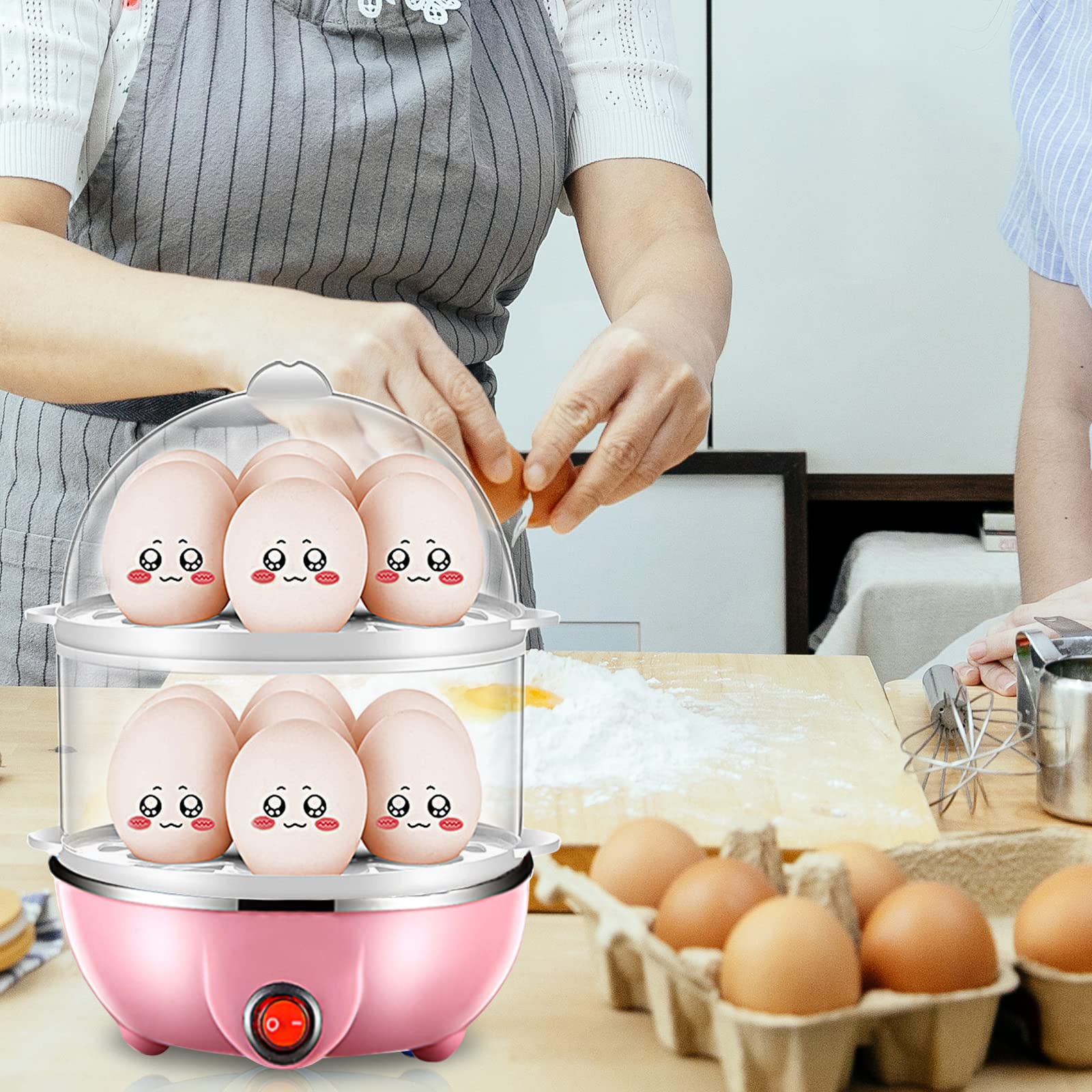 Egg Cooker 7 Egg Capacity Hard Boiled Egg Cooker Anti dry Electric Egg Boiler with 40mL Measuring Cup Steam Vegetables, Electric Egg Cooker for Hard Boiled Eggs (10)