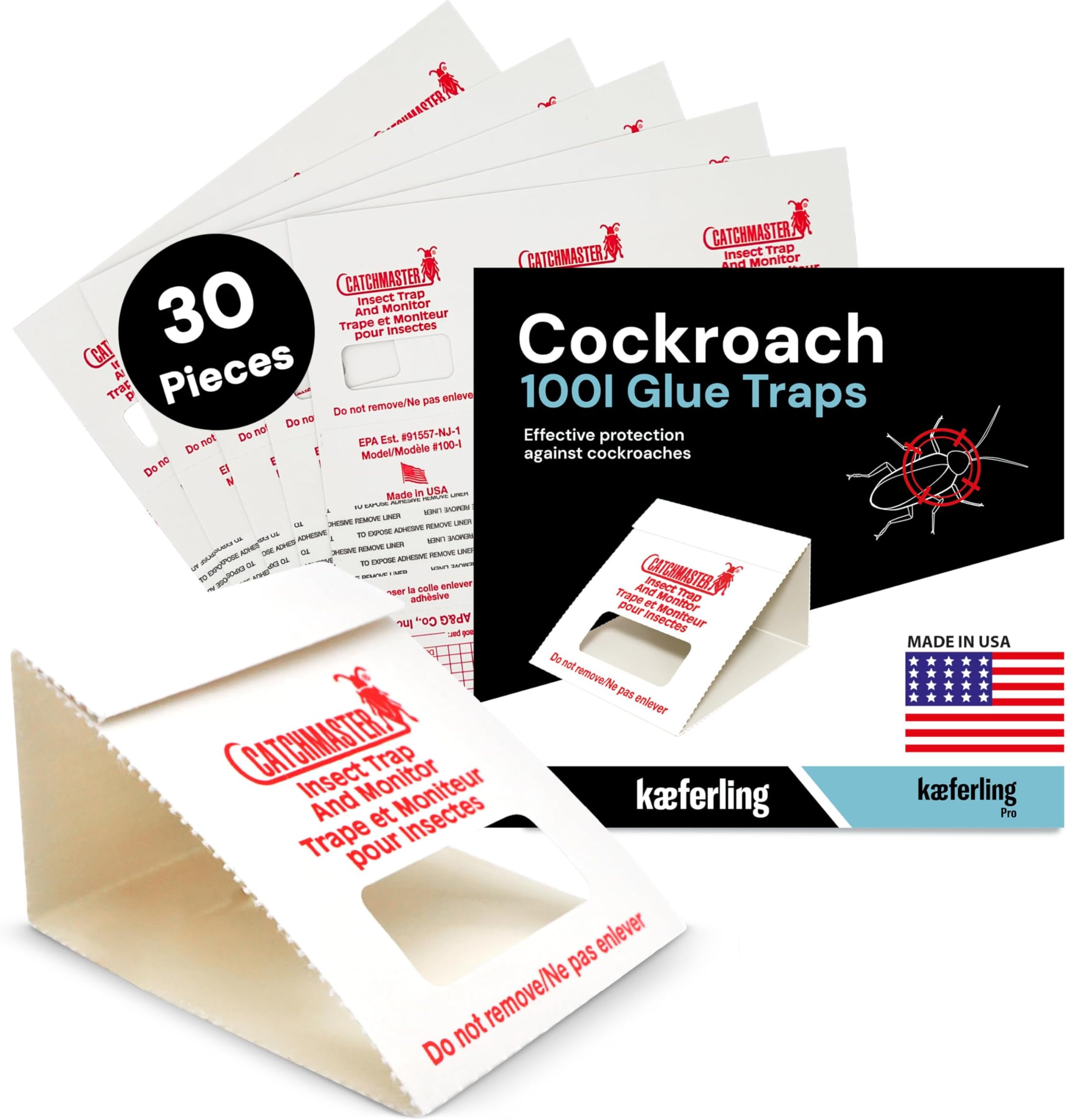 Catchmaster Strong Cockroach Killer 30x 100i - Powerful, Long-Lasting Cockroach Glue Traps - Easy Setup, Effective for 1 Year - Non-Toxic, High-Efficiency Traps, Made in USA