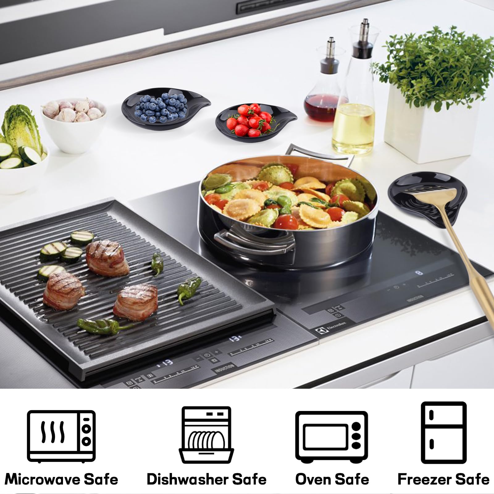 Keramik Löffelablage für Küche, Hitzebeständig Spoon Rest, Chunky Großer Kochlöffelablage für Schöpfkelle, Löffel, Pfannenwender, Spülmaschinenfest (Mattschwarze)