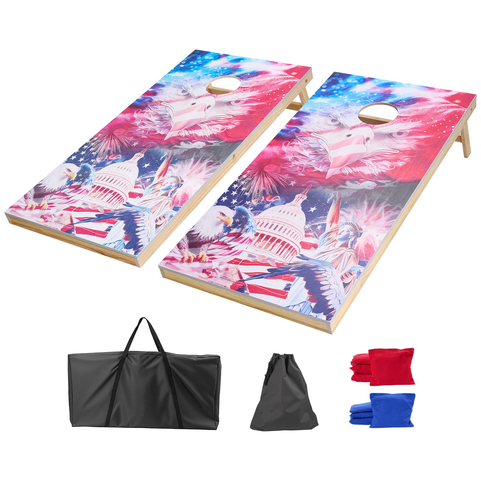 VEVOR Cornhole Set, 4x2 ft Corn Hole Game Boards, Solid Wood Portable Toss Board, Indoor and Outdoor Cornhole Play for Adults, Include 8 Bean Bags and Carrying Case, for Yard, Backyard, Beach, Camping