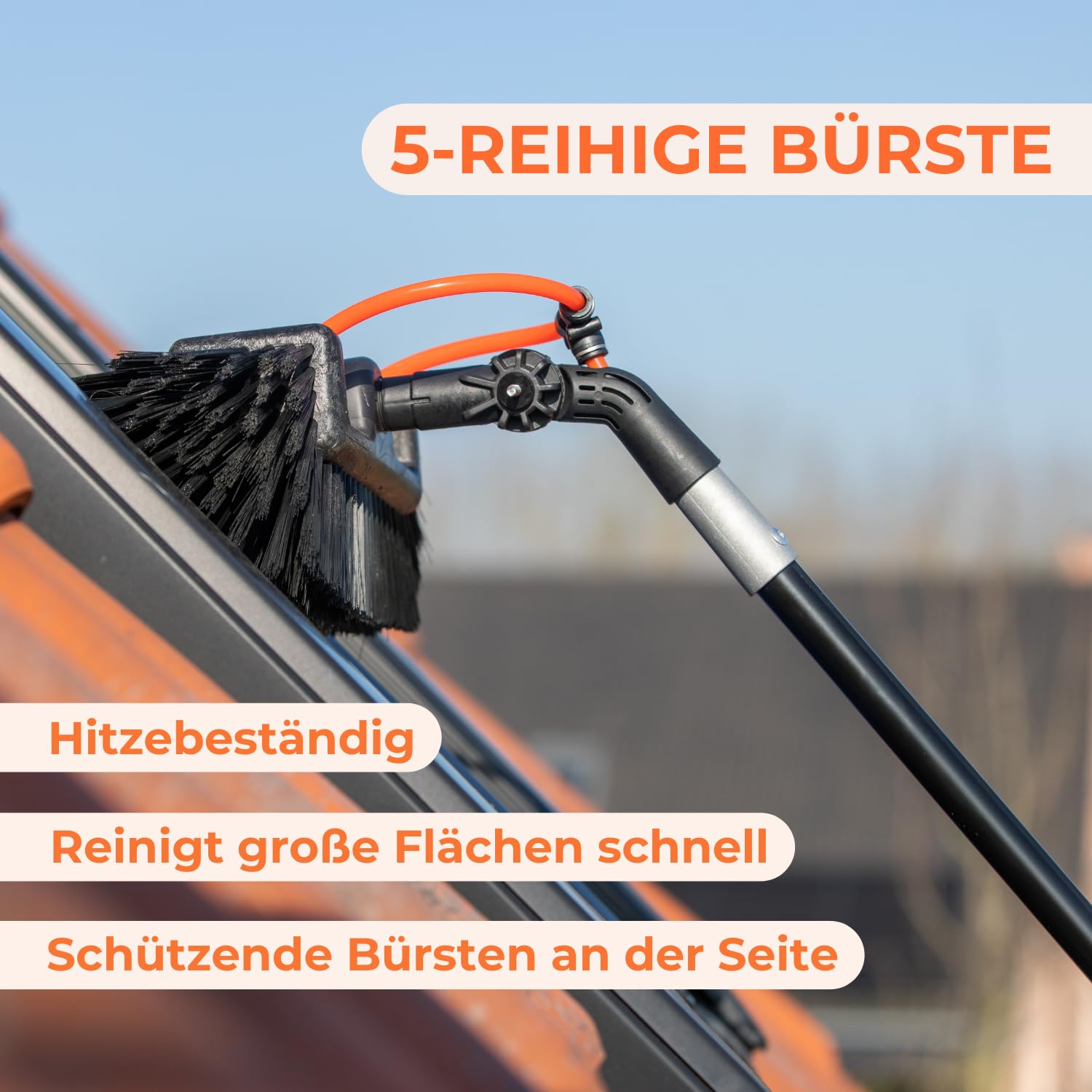 Aquascopic Aluminium Teleskopstange 8 m mit Schneeräumer & 5-Flächenbürste – Profi Set für sichere Schnee- & Schmutzentfernung auf Solaranlagen, Fenstern, Fassaden & Dächern