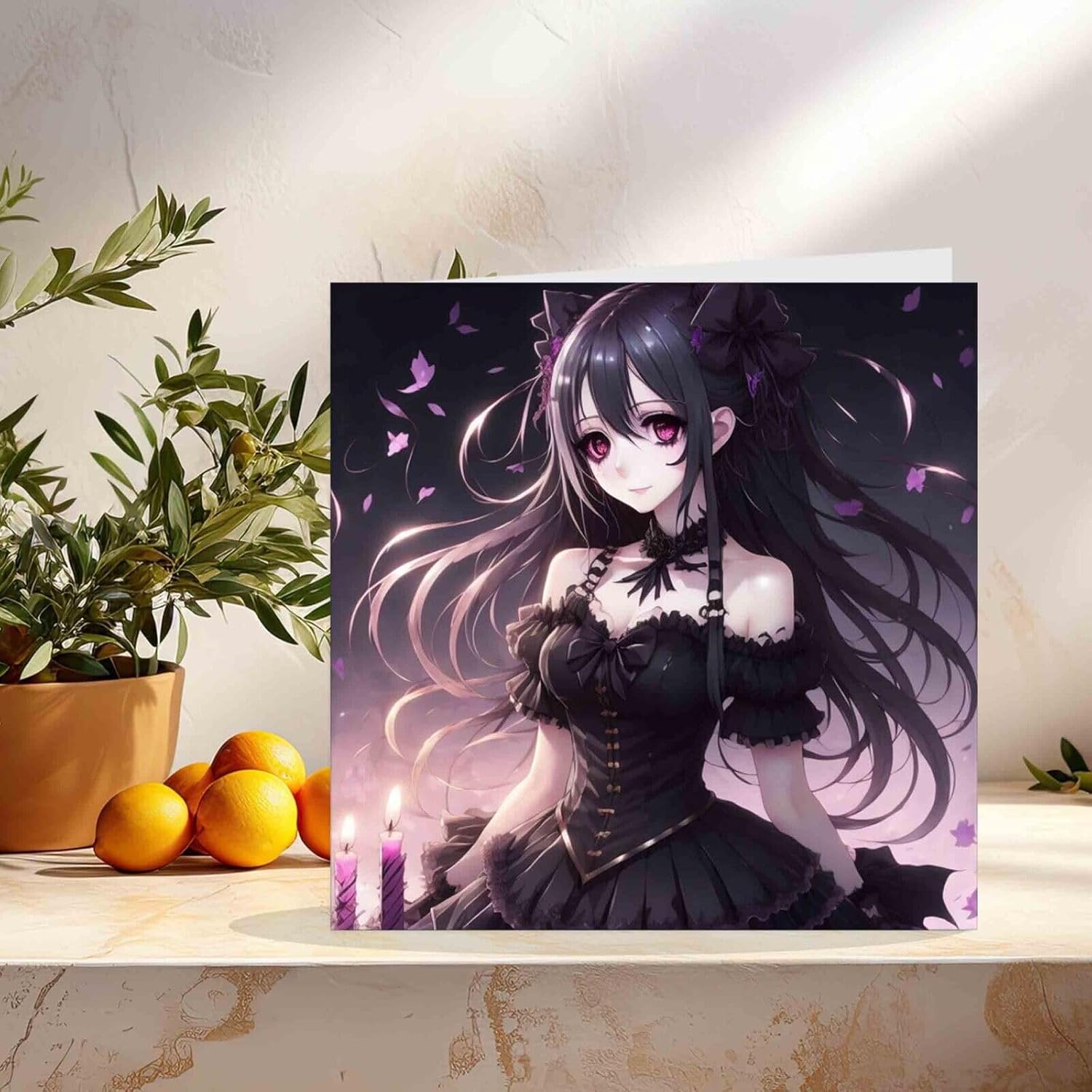 Anime Gothic Girl Greeting Card - Cute Goth Girl Birthday Card 145mm x 145mm - Image 2