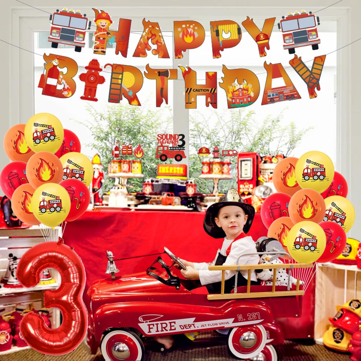 Fire Truck 3rd Birthday Party Decorations Kit - Fireman Theme Supplies