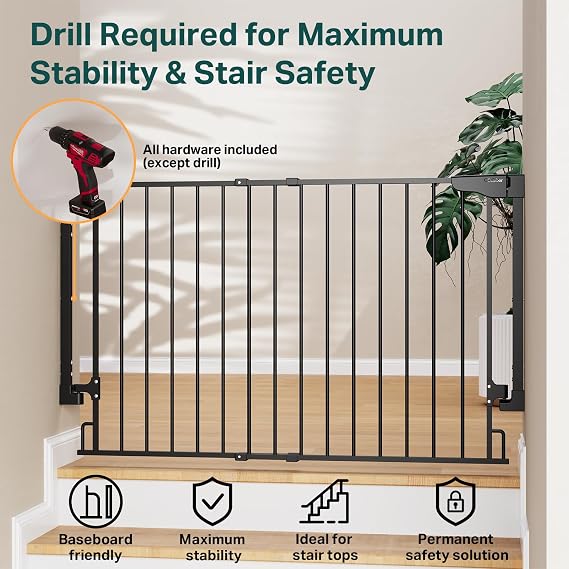 Cumbor 29.243 Baby Gate for Stairs (Black) & 31.6-48 Extra Wide Dog Gate (Black)