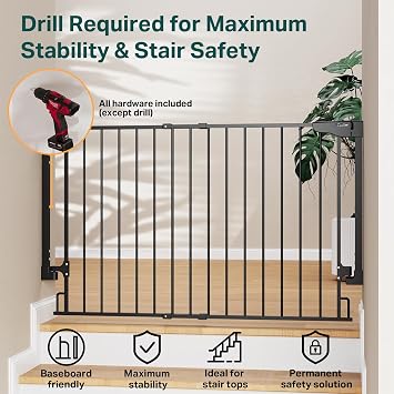 Cumbor 29.243 Baby Gate for Stairs (Black) & 31.6-48 Extra Wide Dog Gate (Black)