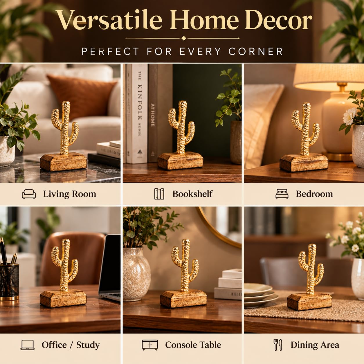 Gold Mini Cactus Sculpture - Home Decor -4