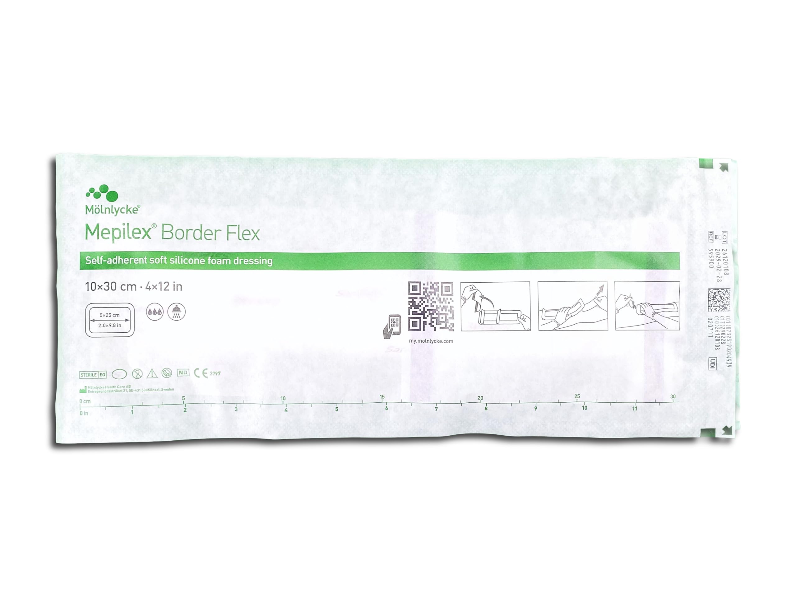 Mölnlycke Mepilex Border Flex 10x30 cm | Medicazione Flessibile in Schiuma di Silicone | Per Incisioni Molto Lunghe | 5 Pezzi