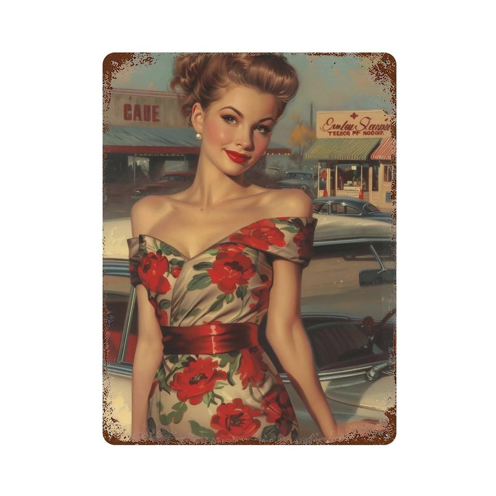 HDURYEYRYY 1950s Roadside Pin Up 01 Wall Retro Iron Vintage Art Metal Tin Sign Poster Modern Home Cofffee Club Art Bar Shop Decor 40x30cm