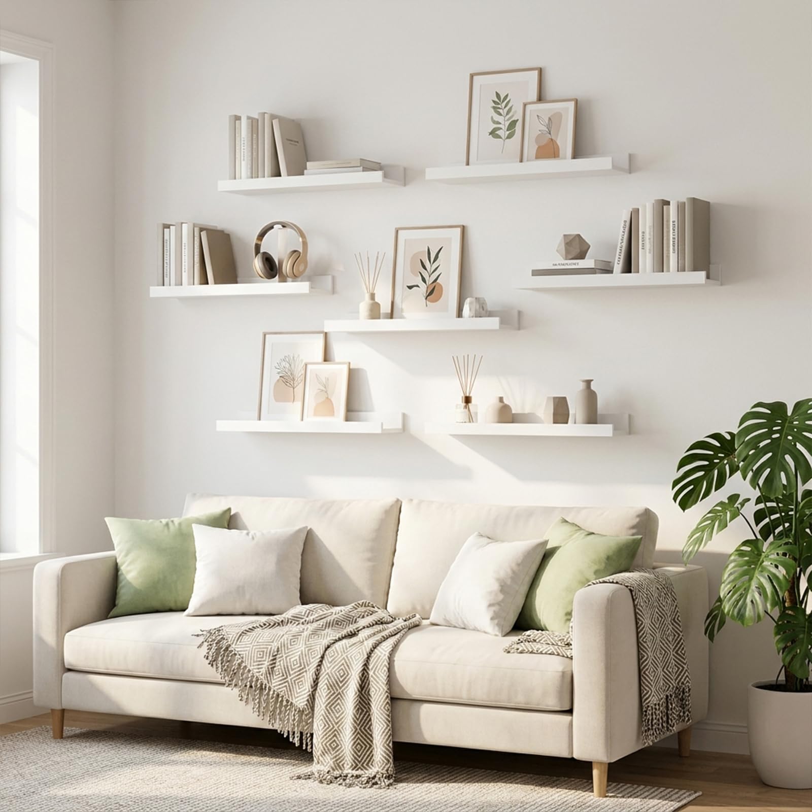 Wandregal 7er Set Weiß 60 cm – Schweberegale für Bücher & Dekoration – Perfekt für Wohnzimmer & Essbereich