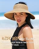 FURTALK Sun Hats for Women Wide Brim Beach Hat Straw Visor Ponytail Summer UV Packable Foldable Beach Vacation Essentials Khaki