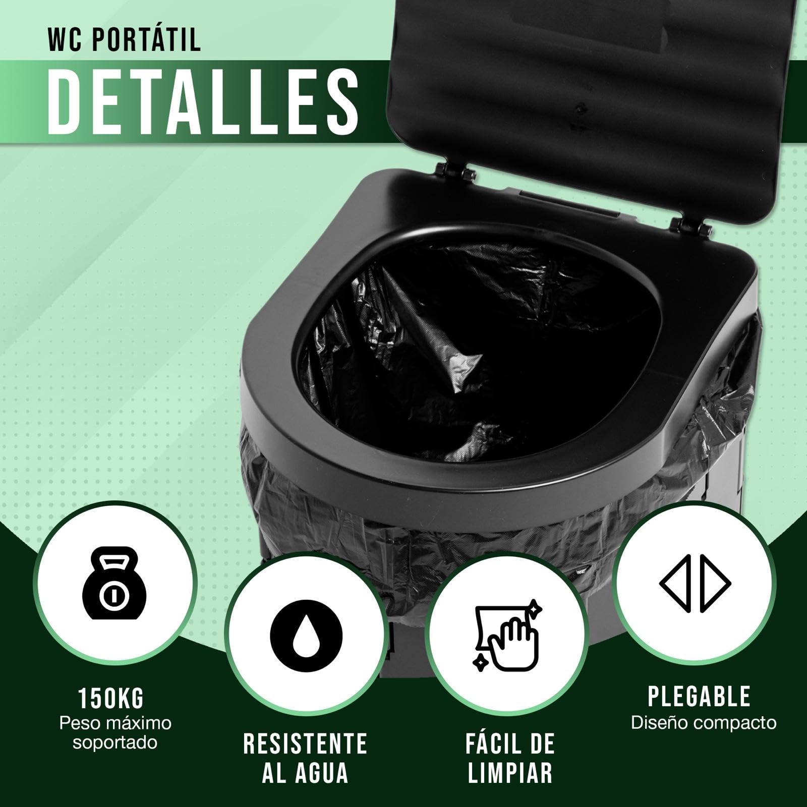 WC Portátil Kit para Adultos y niños. Incluye Tienda Ducha Camping/Cambiador, WC Portátil y Gel Aglutinante Super Absorbente para residuos Ideal para Festivales.