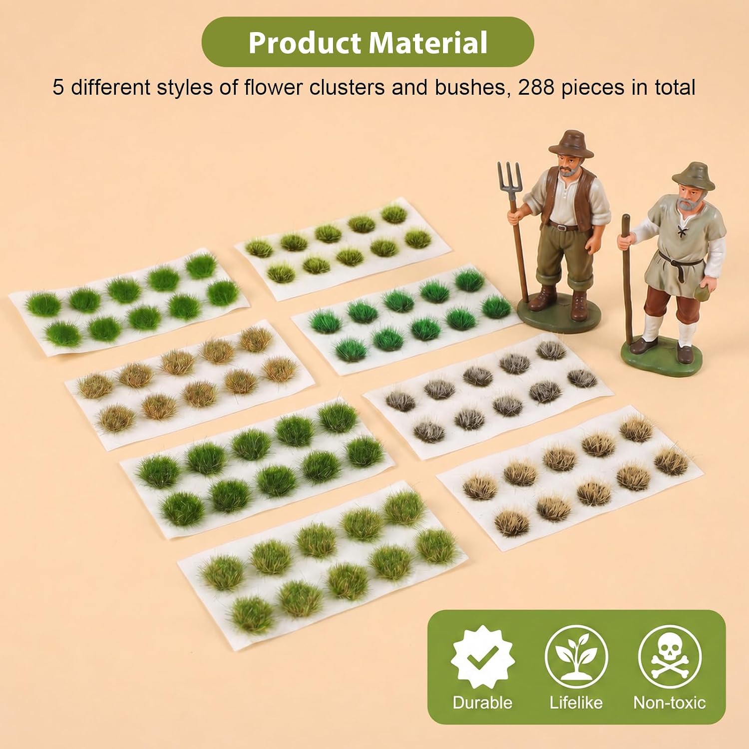 80Pcs Static Grass Miniature Bushy Tufts Lowland Grass Tufts Terrain Model