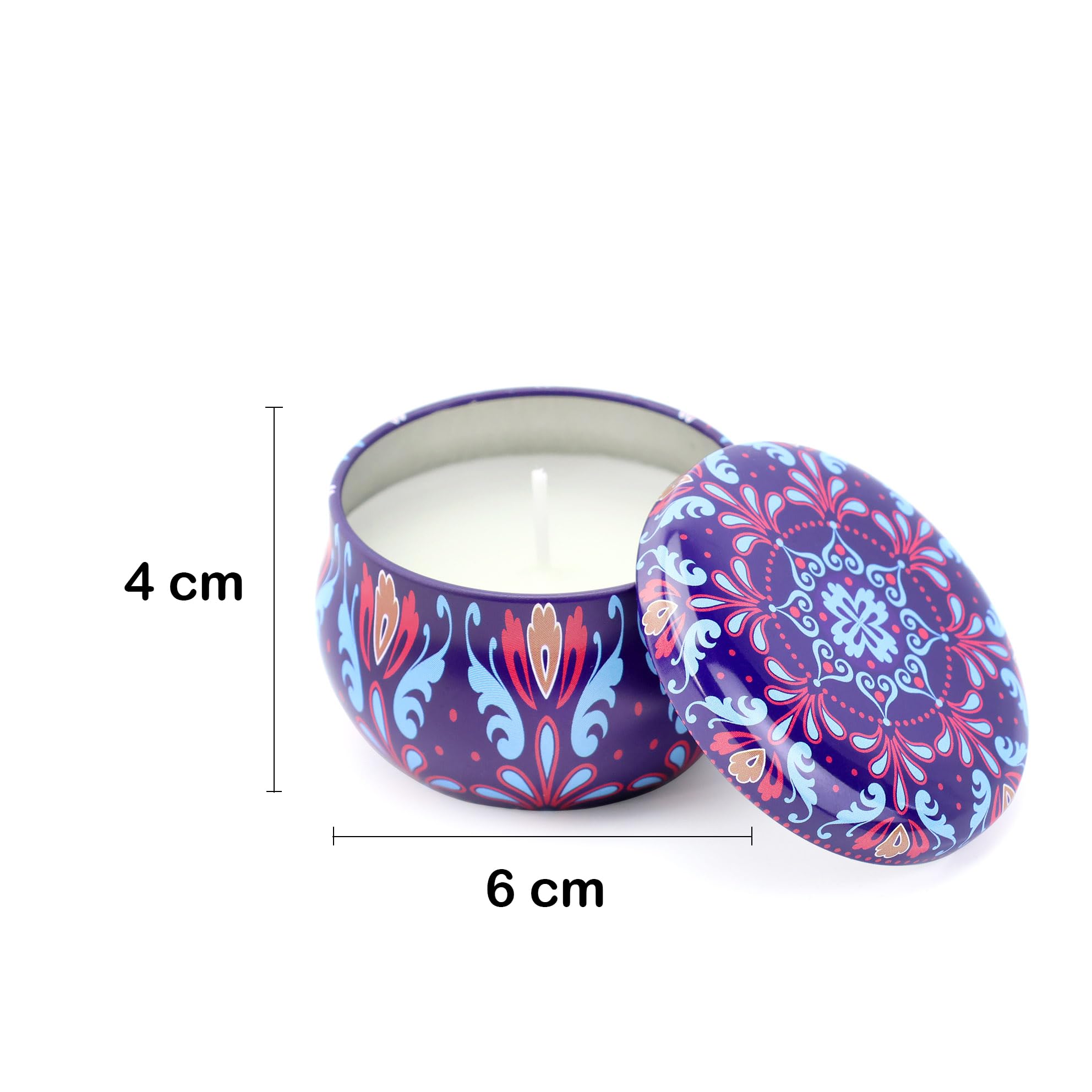 Pack de 6 a 30 uds, Velas aromáticas, diseño mandala oriental en lata metálica, 6 x 4 cm, Colores surtidos, Detalles para invitados, Regalantes (24)