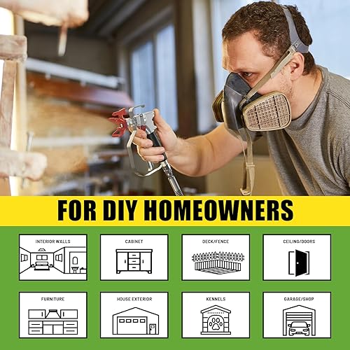 Miniatura 8 de PHALANX Pulverizador de pintura sin aire, pistola de pulverización eléctrica de alta potencia 3000PSI con pistola de metal, para pintar casas, Verde