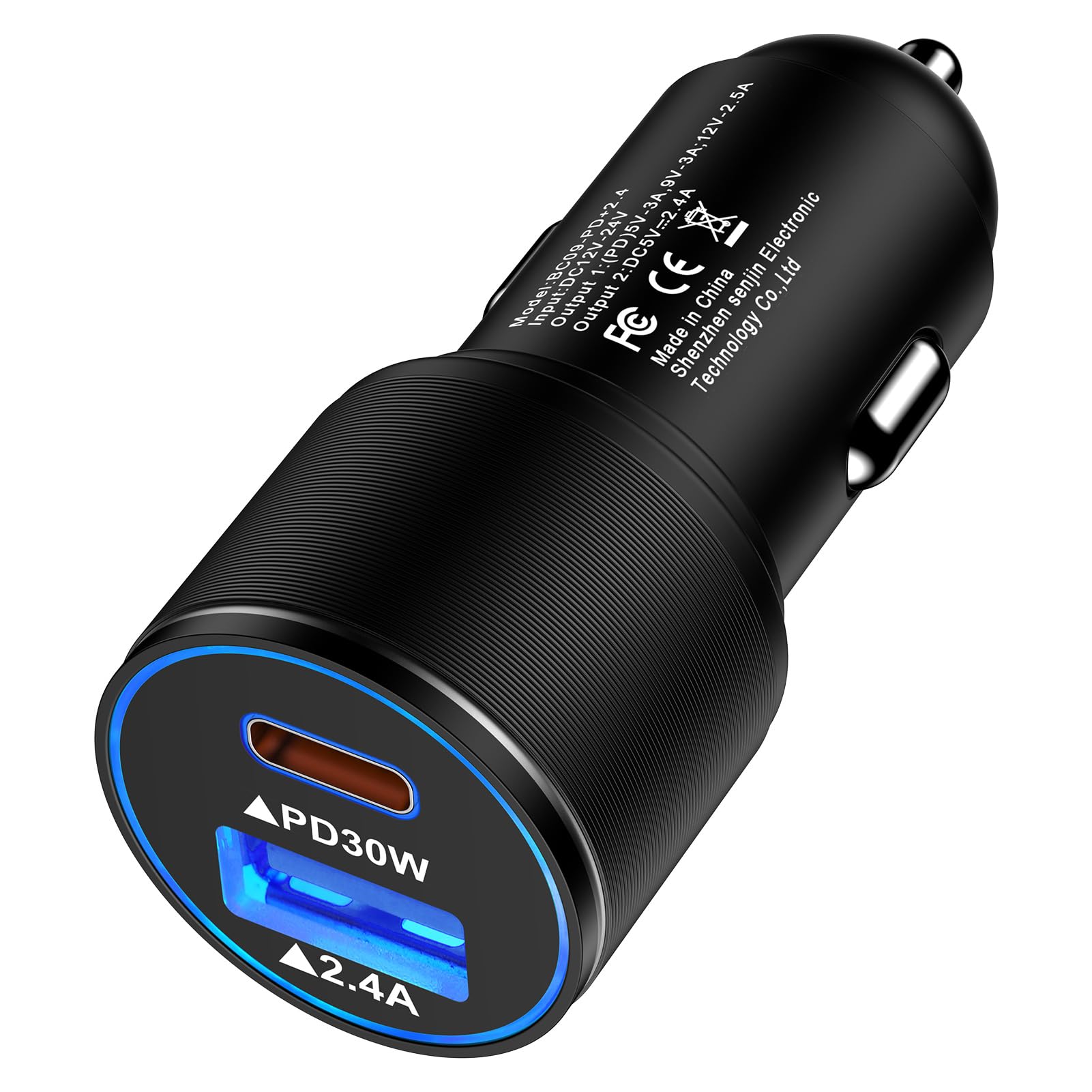 30W USB C Car Charger, All Metal PD + 2.4A 12 Volt USB Charging Port Double Car Charger Adapter Cigarette Lighter Plug for iPhone 16 15 14 13 12 11 Pro Max SE XR XS X 8, Samsung S24 S23 S22 S21 S20