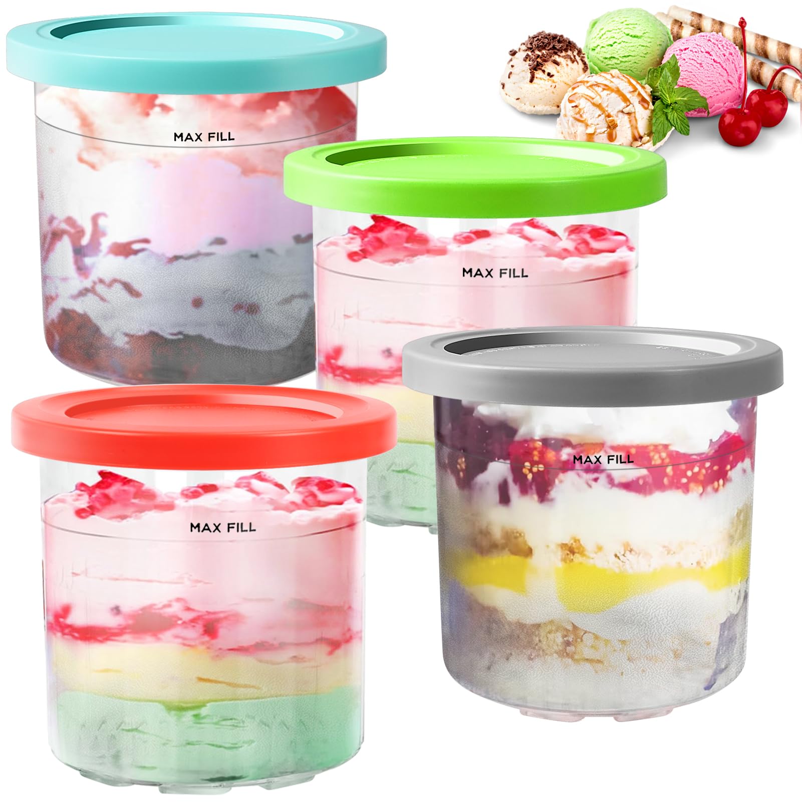 Eisbecher Für Ninja Creami (4 Stück) – PC-Behälter Mit Deckel, Kompatibel Mit NC300, NC301, CN305A Serie – Spülmaschinenfest & Auslaufsicher