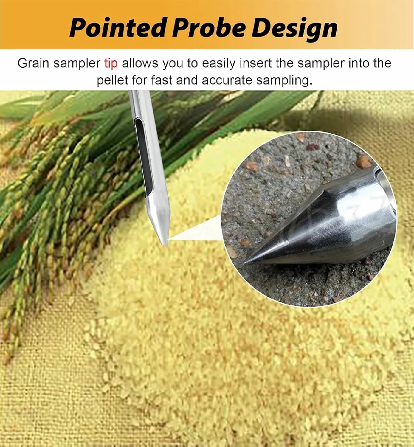 Metal Grain Probe Sampler, Soil Sampling Probe Tool, with Rotary Handles, Double Layer Tube for Soil and Powder Samples