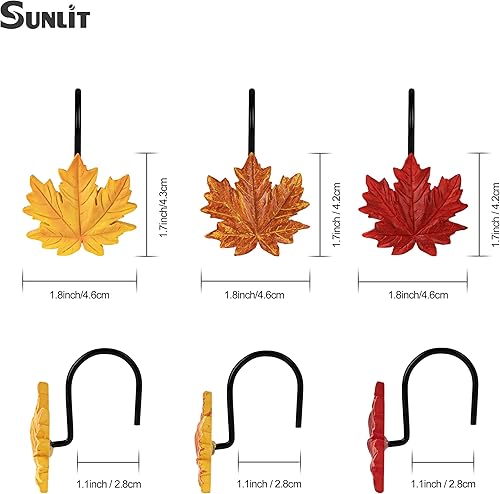 Miniatura 9 de Sunlit Ganchos de cortina de ducha con hojas de arce para otoño, anillos decorativos para cortina de ducha para el hogar, para baño, resina, hojas