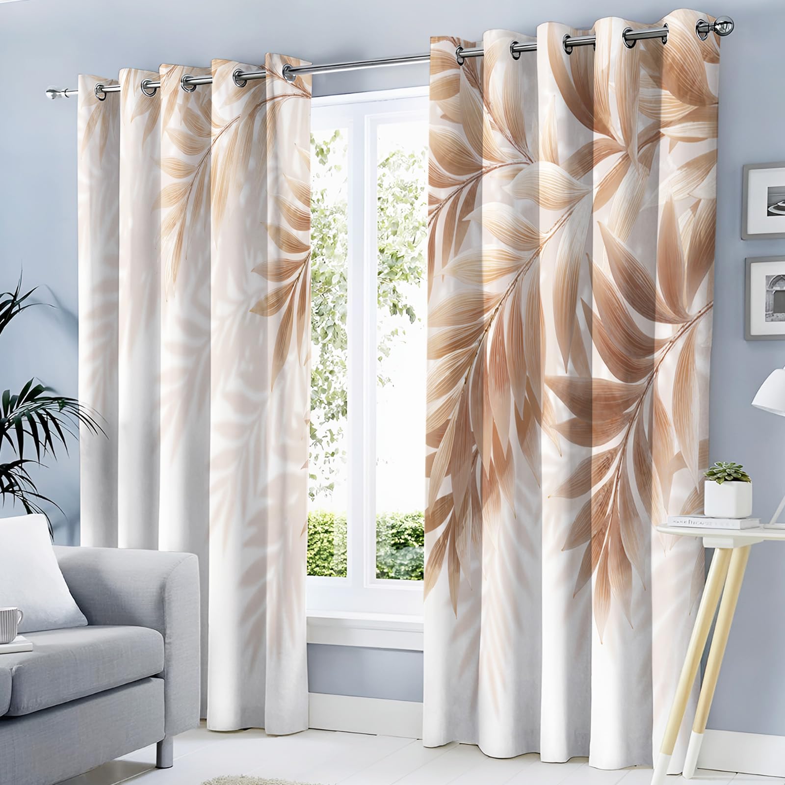Rideaux feuille palmier beige occultants et insonorisants pour chambre