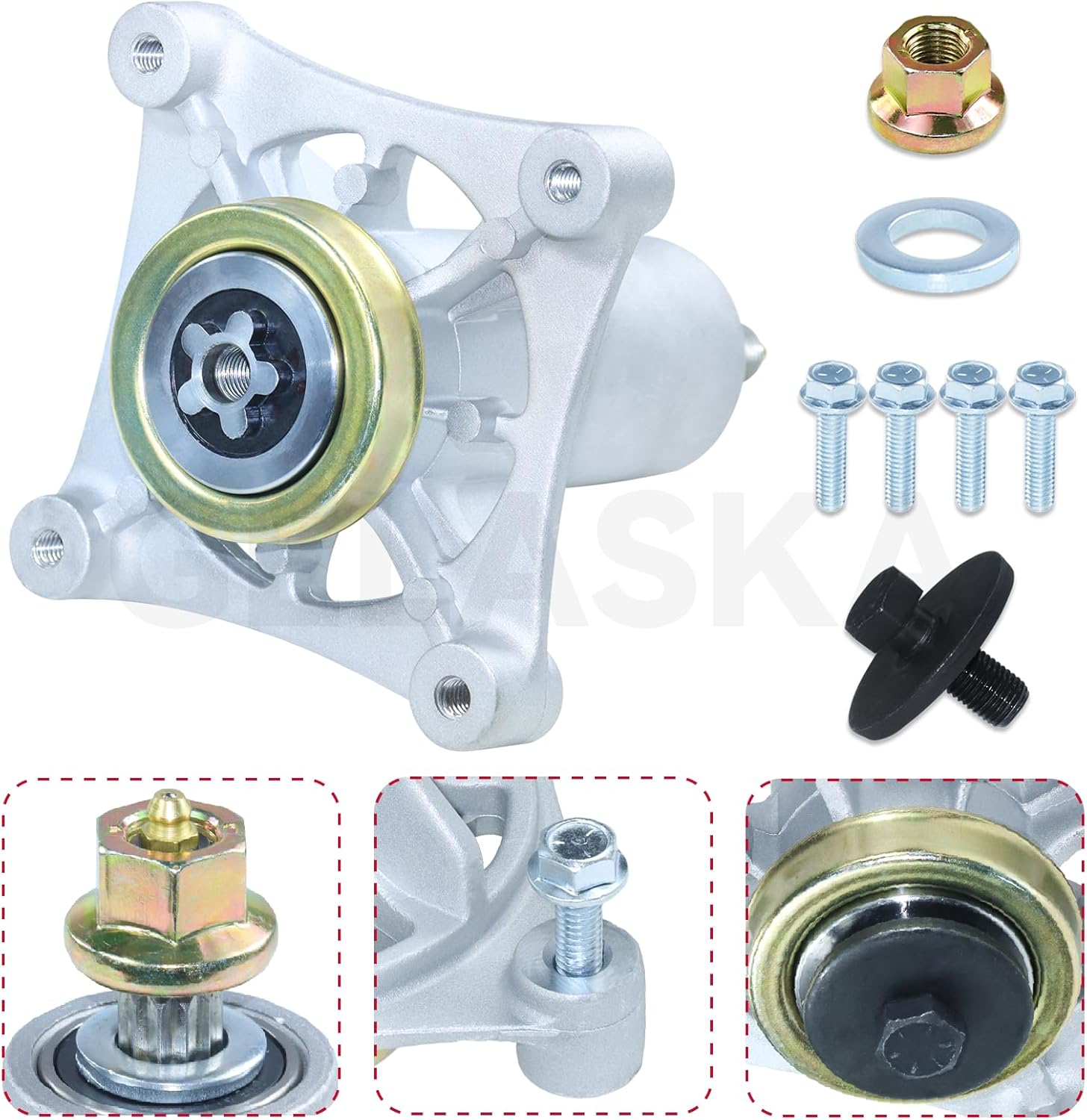 GELASKA 2 Pack 587819701 Spindle with 197473 Pulley Replaces 187281 187292 192870 587820301 587253301 532187292 for Craftsman 42 inch YT3000 YT4000 YS4500 DYS4500 YTH18542 YTH22V46 YTH20K46 Decks
