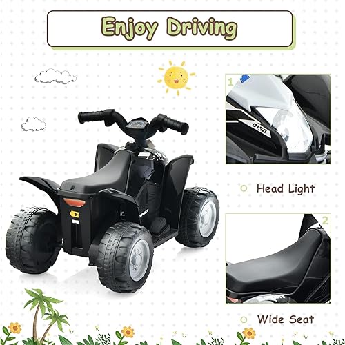 Vista 21 de OLAKIDS ATV para niños, vehículo eléctrico de 6 V para niños pequeños, auto motorizado de juguete de 4 ruedas para niños y niñas con luces LED, Coral