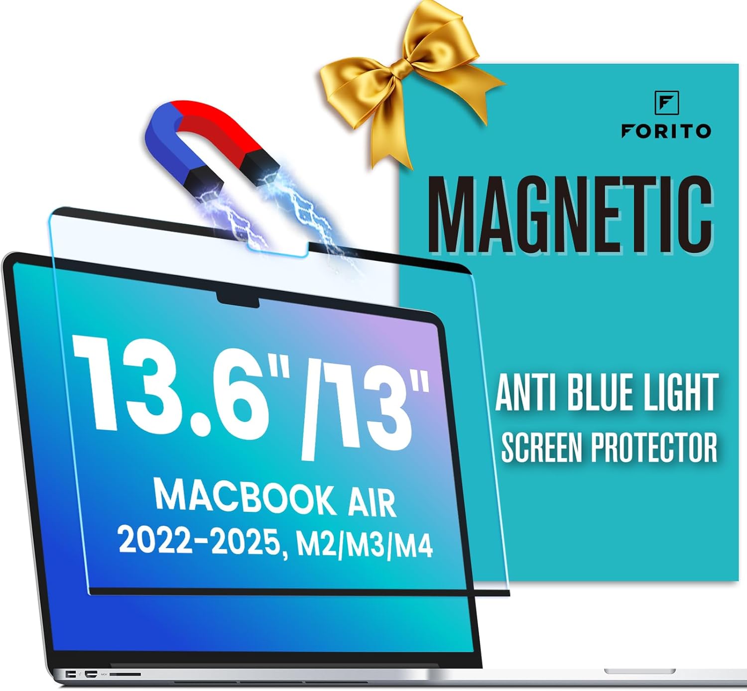 F FORITO Magnetic Anti Blue Light Screen Protector Compatible with MacBook Air 13.6 inch (2022-2025, M2, M3, M4), Bubble-Free Install, Removable & Reusable Anti Glare Matte Laptop Screen Shield